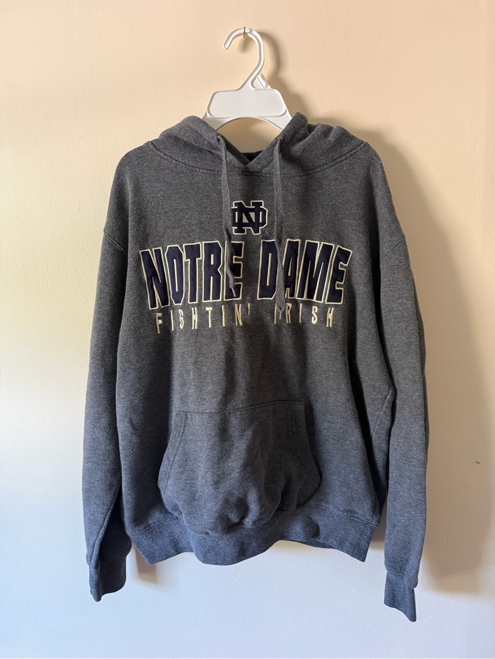 Campus Heritage Dark Gray Notre Dame Pullover Hoodie with Navy & Cream Graphics